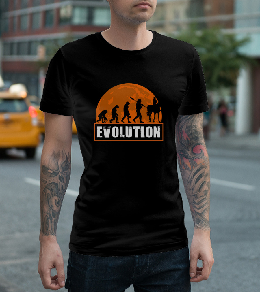 Funny Human Evolution Horse Riding Moon T-Shirt