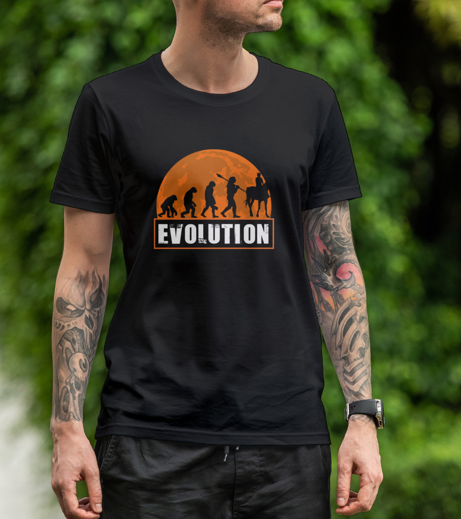 Funny Human Evolution Horse Riding Moon T-Shirt