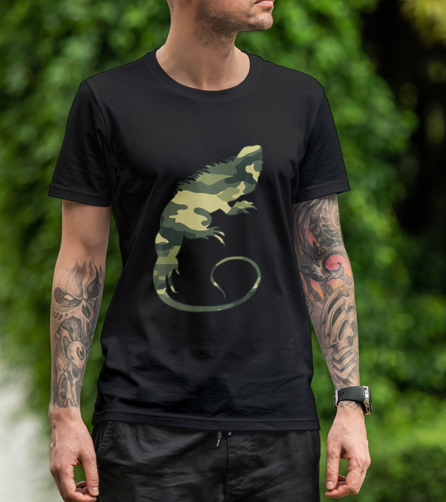 Military Camouflage Chameleon Lizard Print Veteran Men US T-Shirt
