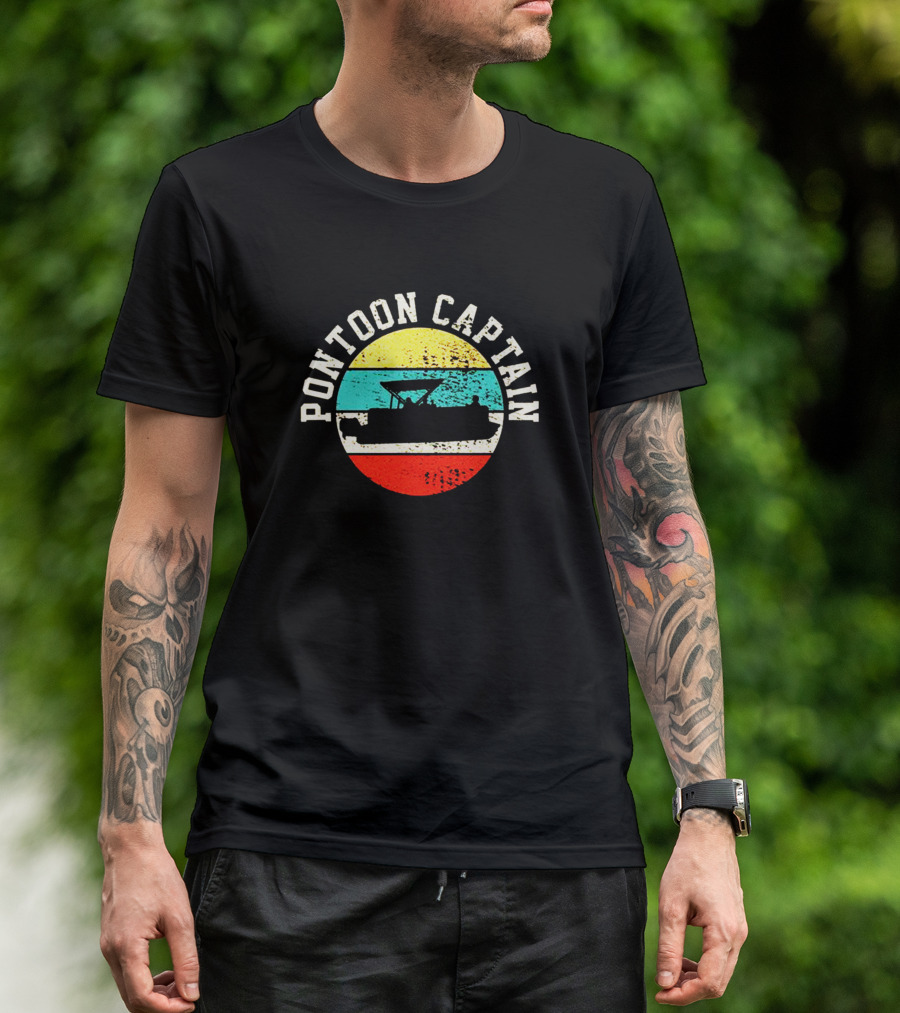 Pontoon Captain Retro Sunset Boating T-Shirt