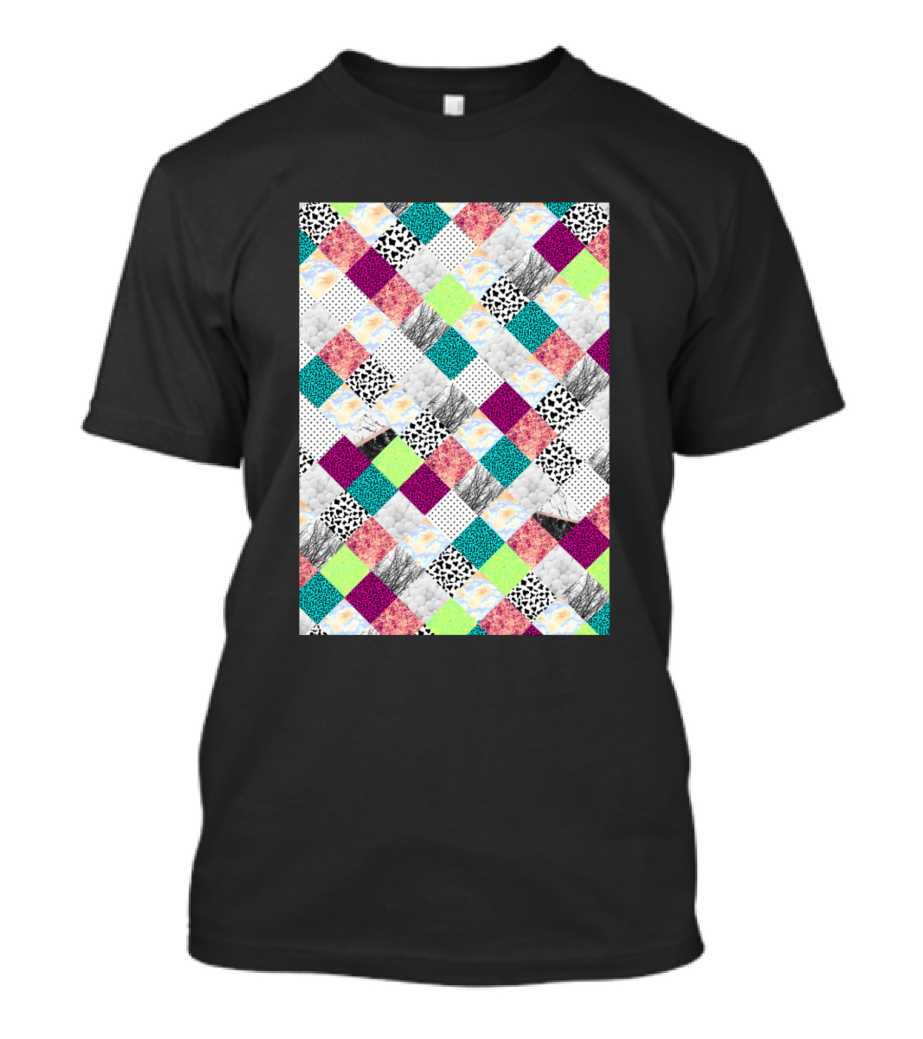 Retalhos Colorful Geometric Patchwork T-Shirt