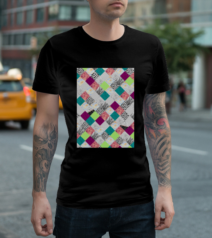 Retalhos Colorful Geometric Patchwork T-Shirt