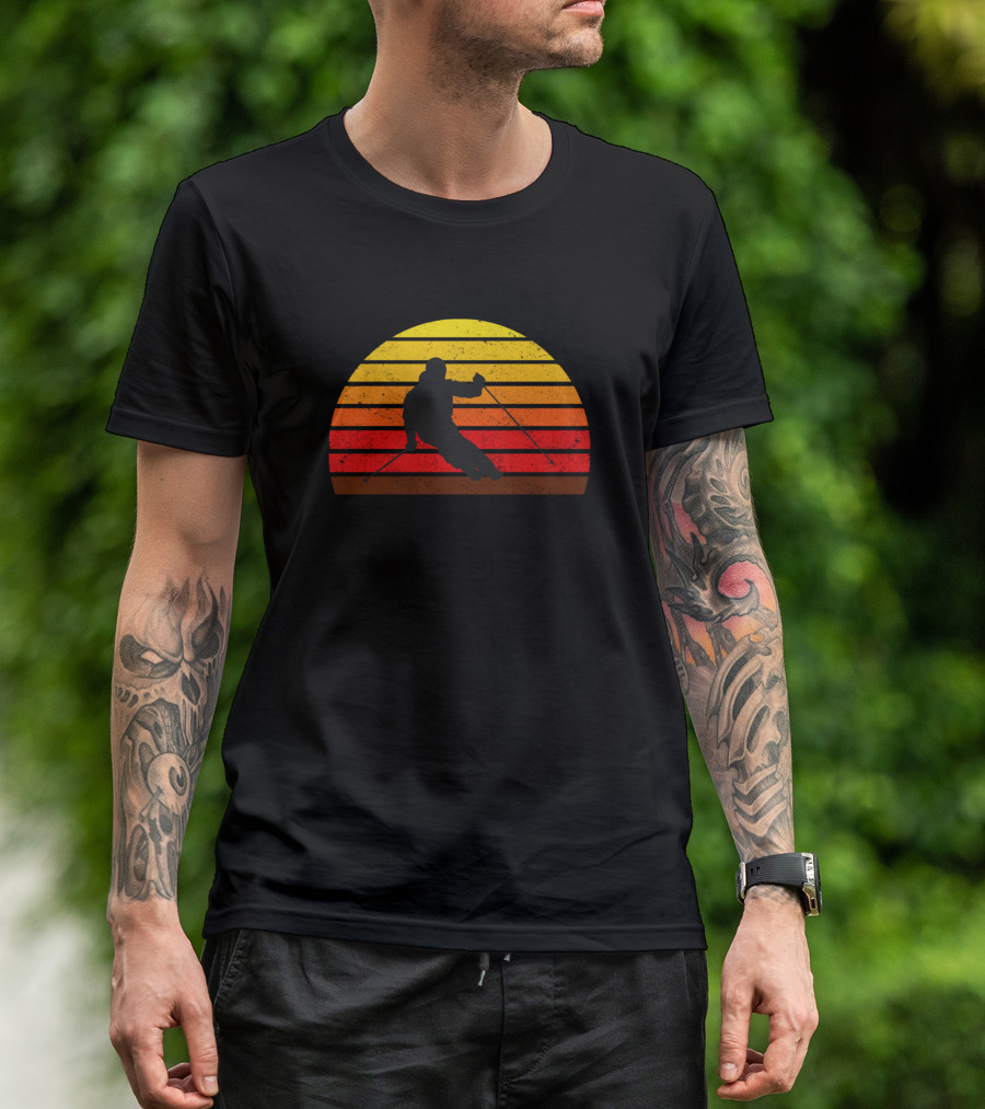 Retro Mountain Skiing Vintage Downhill Sunset Ski Skis T-Shirt