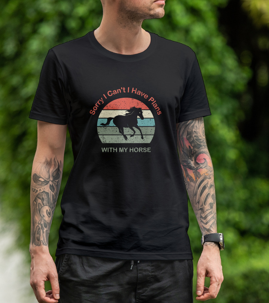Sorry I Can't I Have Plans With My Horse Vintage Stripes Retro Horse T-Shirt