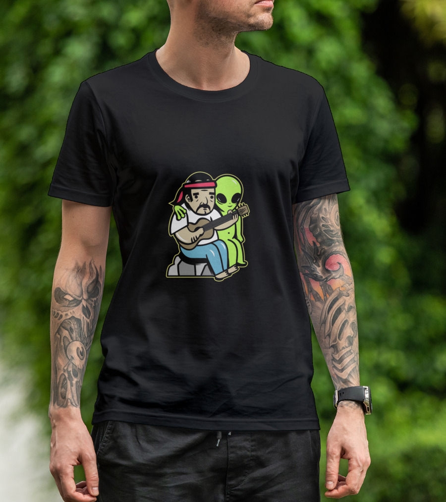 Willie Playing Guitar With Alien Friend Embrace T-Shirt