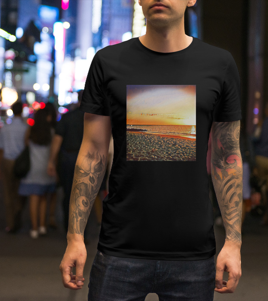 Beach Side Sunset Golden Horizon Scene T-Shirt