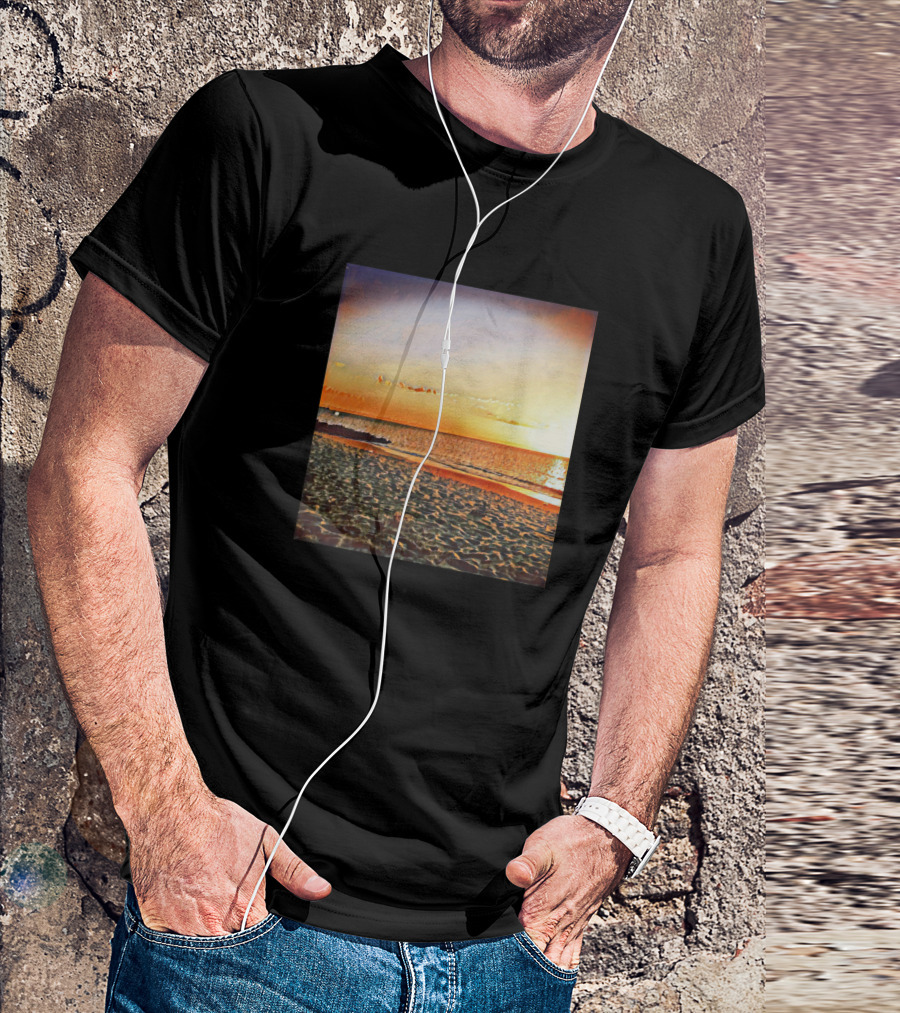 Beach Side Sunset Golden Horizon Scene T-Shirt