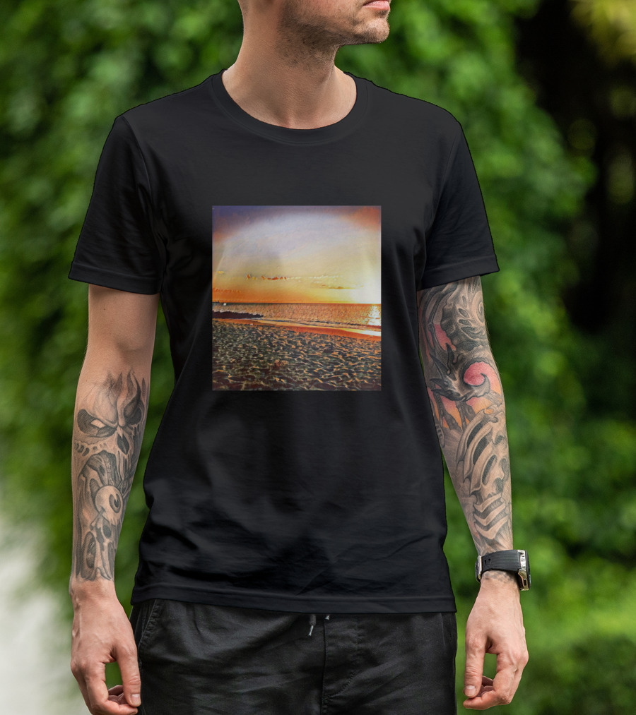 Beach Side Sunset Golden Horizon Scene T-Shirt