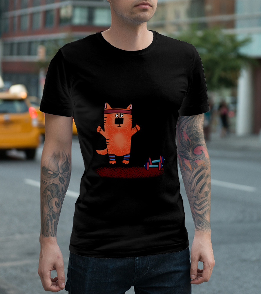 Cat Sportsman Skipping Rope with Dumbbells T-Shirt