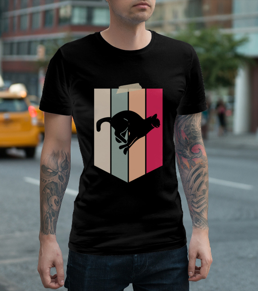 Catholic Love Cat Vintage Retro Stripes T-Shirt