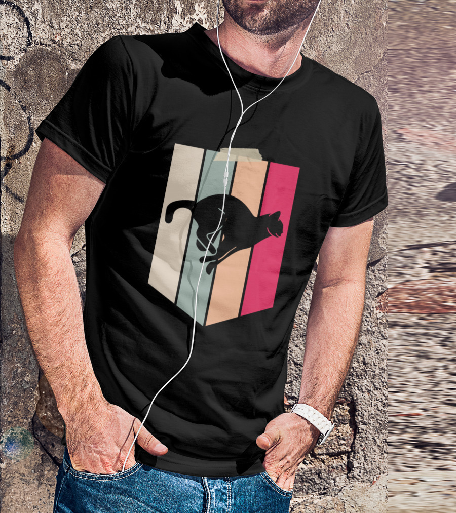 Catholic Love Cat Vintage Retro Stripes T-Shirt