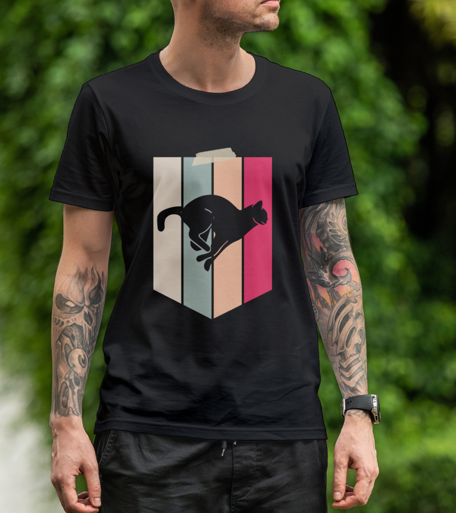Catholic Love Cat Vintage Retro Stripes T-Shirt