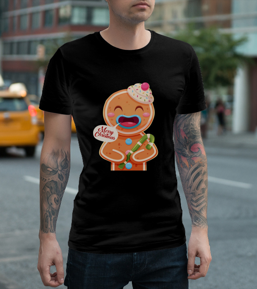 Merry Christmas Cute Cookie with Candy Cane T-Shirt