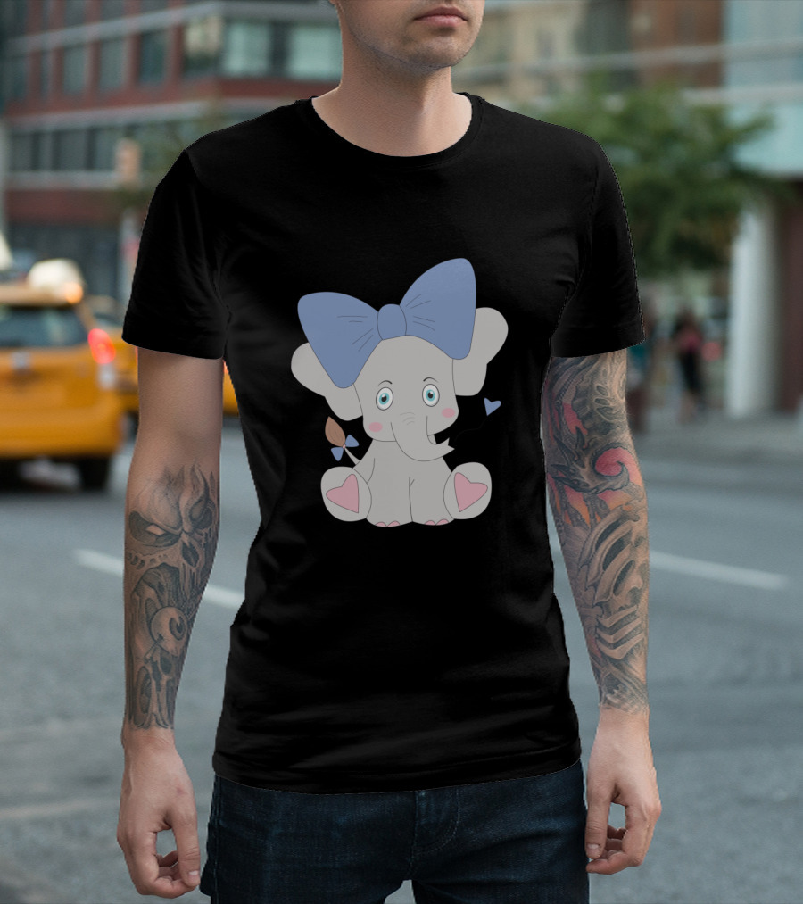 Elephant Cute Animals Blue Bow Adorable Elephants T-Shirt