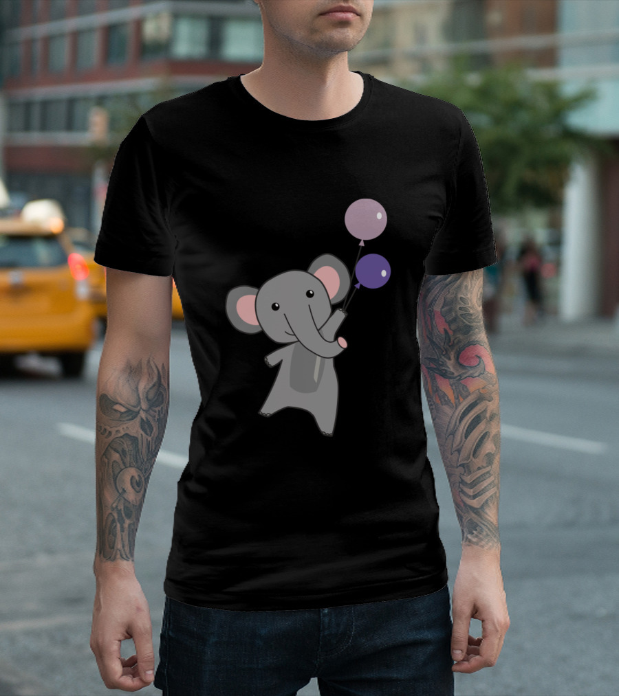 Elephant Flies with Balloons Cute Animals T-Shirt