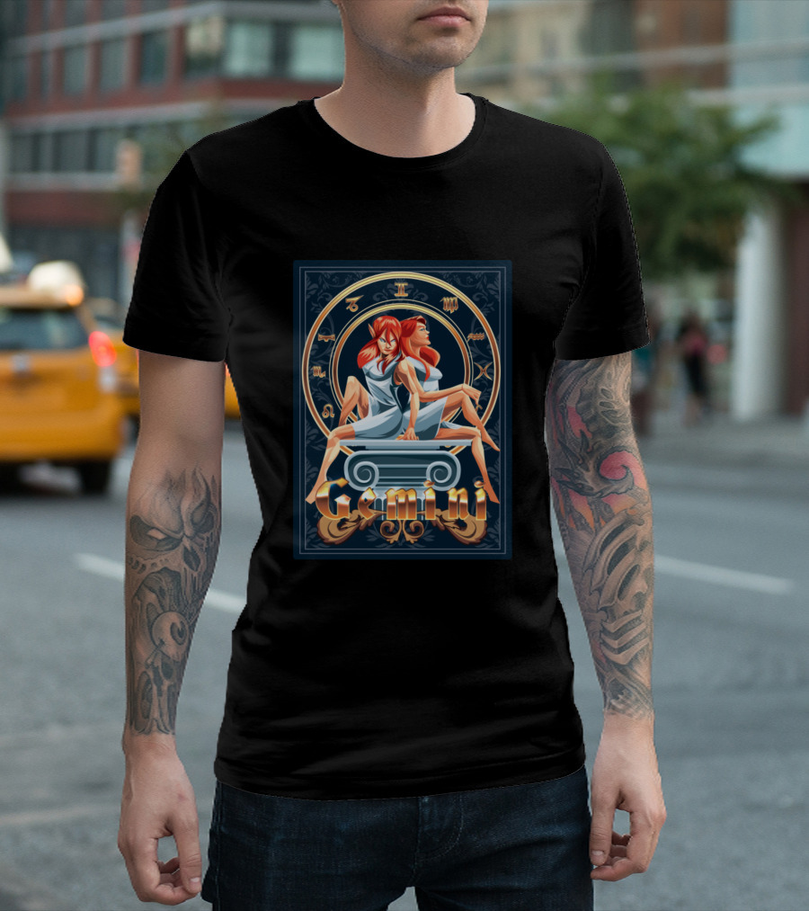 Gemini Zodiac Twins With Astrological Symbols T-Shirt