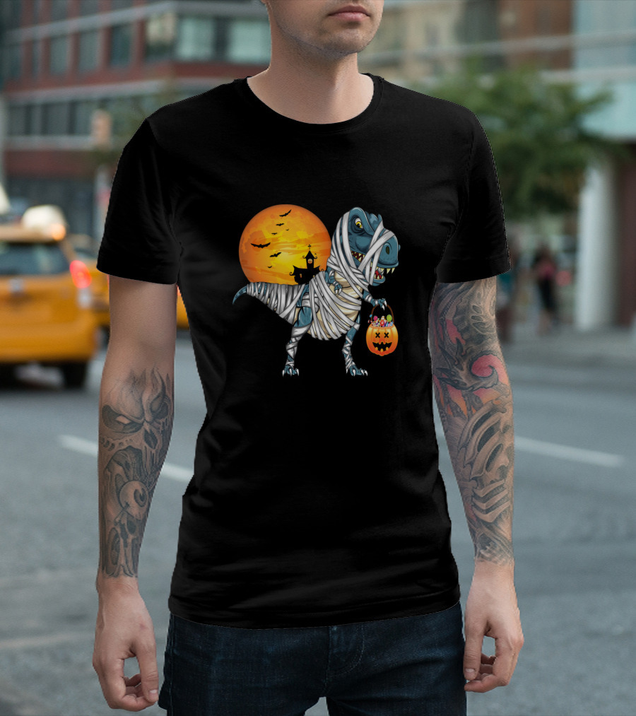 Mummy Dinosaur Halloween Pumpkin Trick-or-Treat T-Shirt