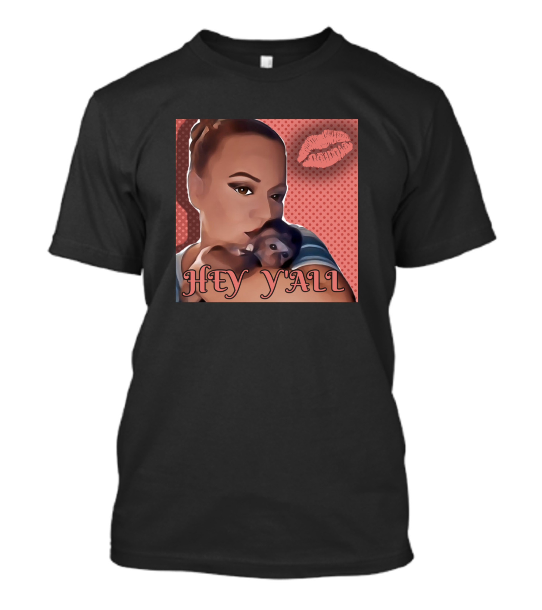 Hey Y'all Peach Kiss Lips Polka Dot Background T-Shirt