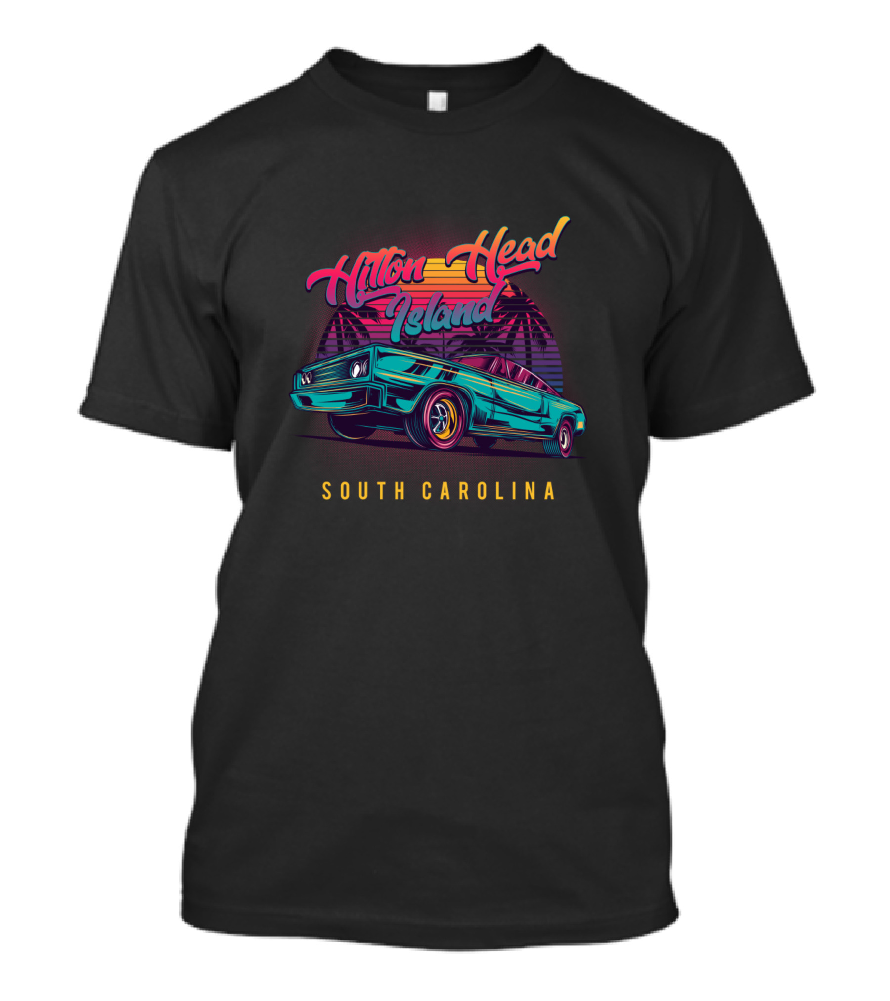 Hilton Head Island South Carolina Retro Car And Palm Trees T-Shirt