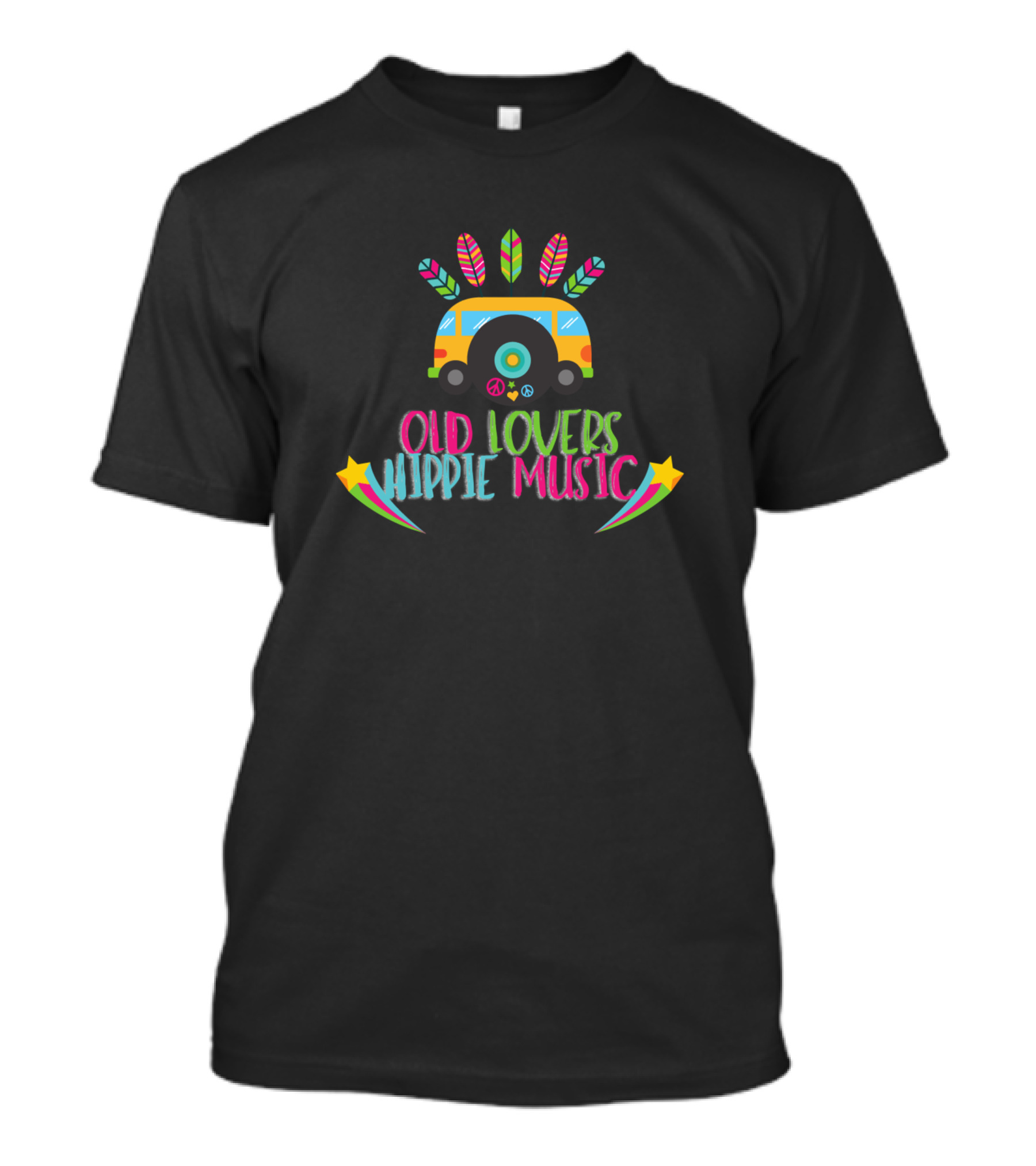 Old Lovers Hippie Music Peace Van With Feathers And Stars T-Shirt