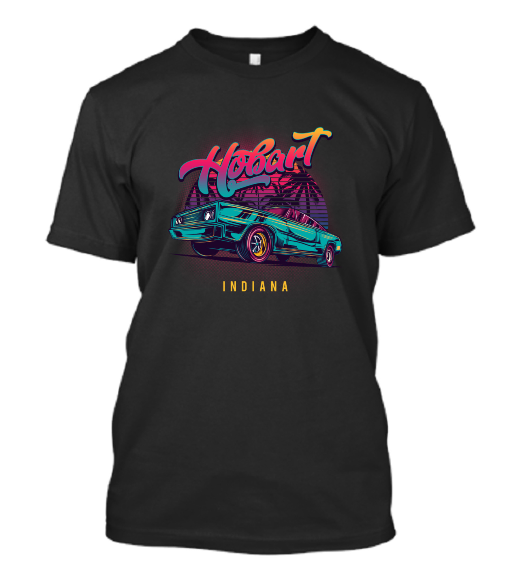 Hobart Indiana Retro Vintage Muscle Cars Palm Sunset T-Shirt
