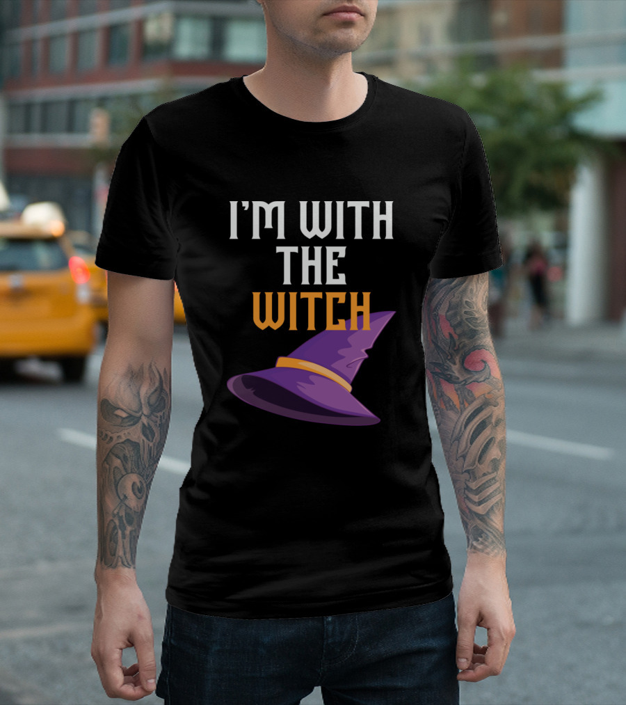 I'm With The Witch Halloween Purple Witch Hat T-Shirt
