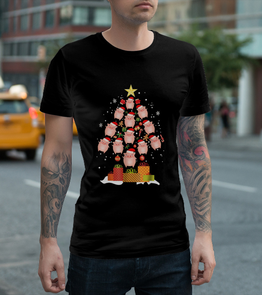Just A Girl Who Loves Pigs And Christmas Tree Made Of Pigs With Presents T-Shirt