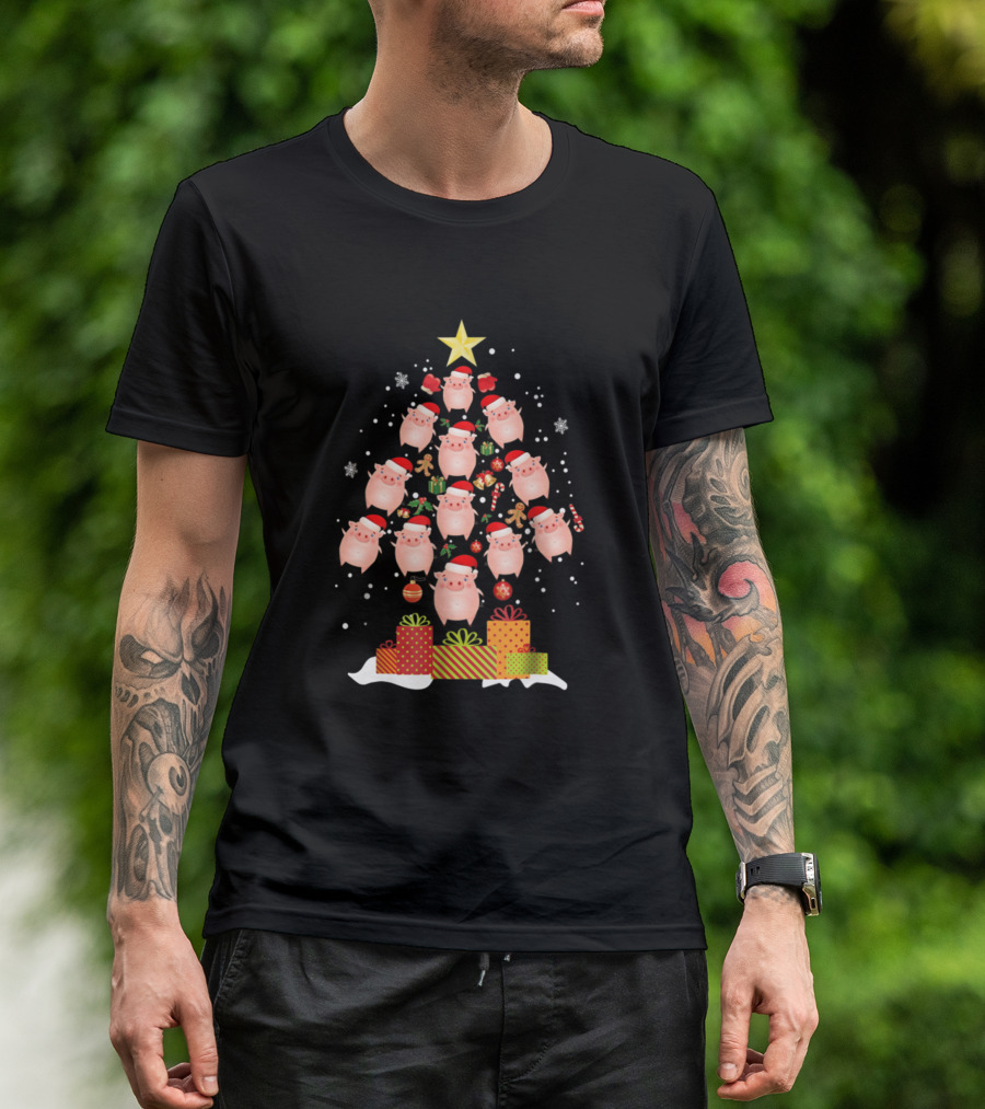 Just A Girl Who Loves Pigs And Christmas Tree Made Of Pigs With Presents T-Shirt