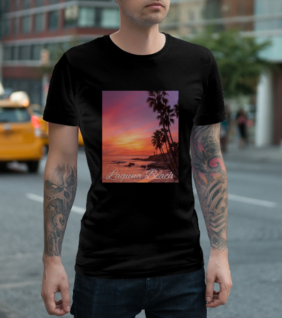 Laguna Beach Sunset With Palm Trees Ocean View T-Shirt