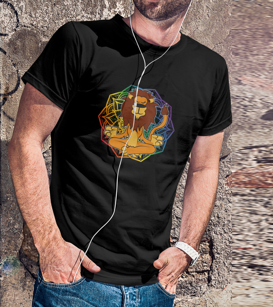 Leo Africa Touring Yoga Meditation Lion Mandala Rainbow T-Shirt