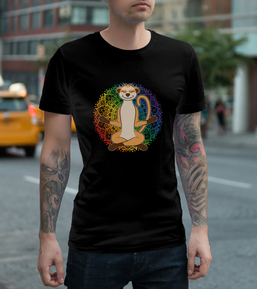 Meerkat Rainbow Mandala Meditation Africa Yoga T-Shirt