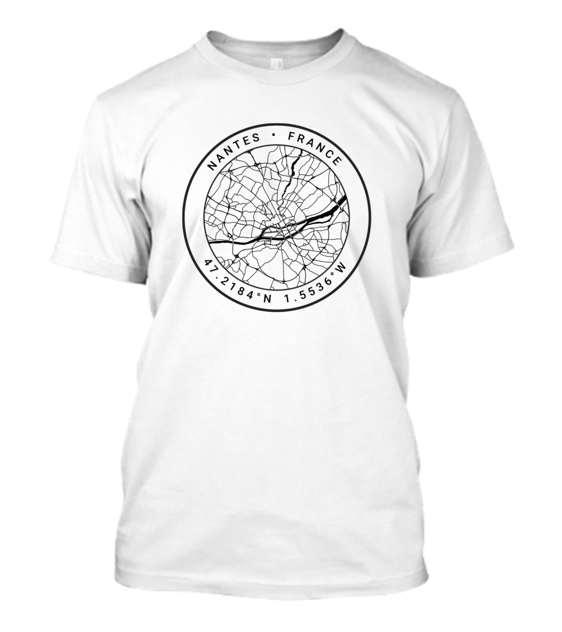 Nantes France Map 47.2184°N 1.5536°W T-Shirt