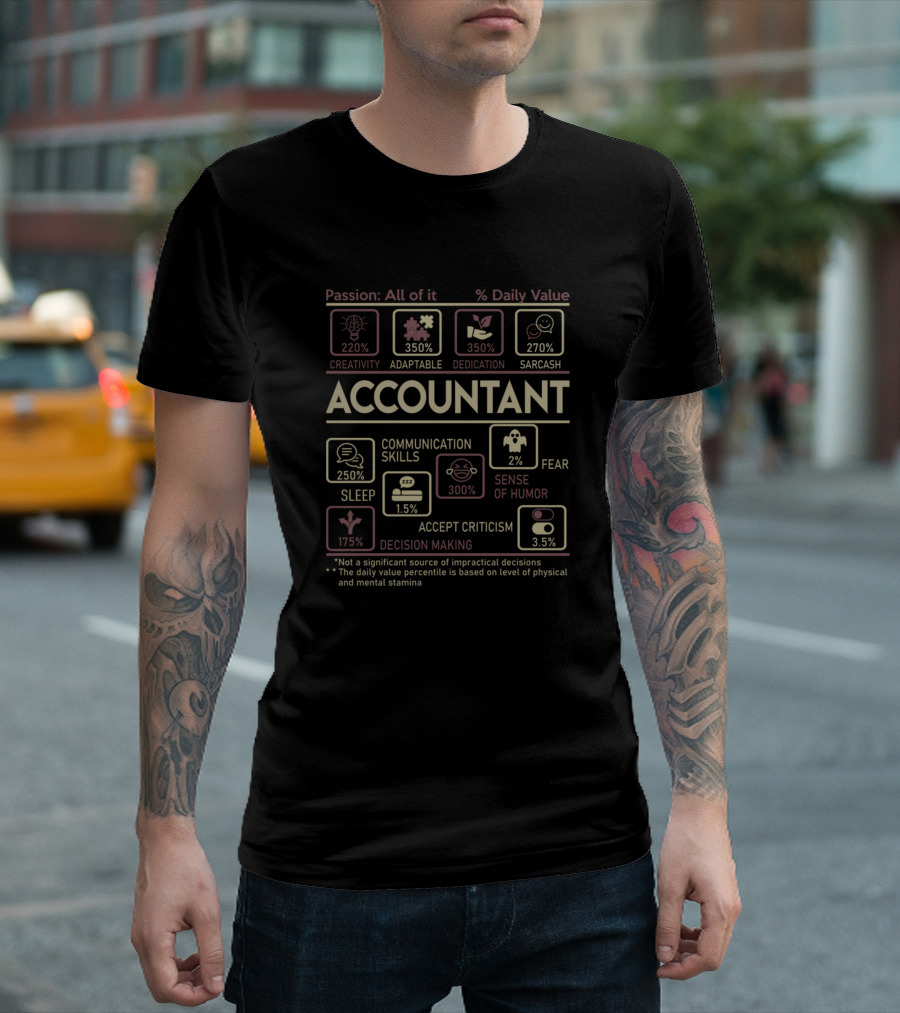 Accountant Passion All of It Creativity Adaptable Dedication Sarcasm Daily Value Communication Skills Humor T-Shirt