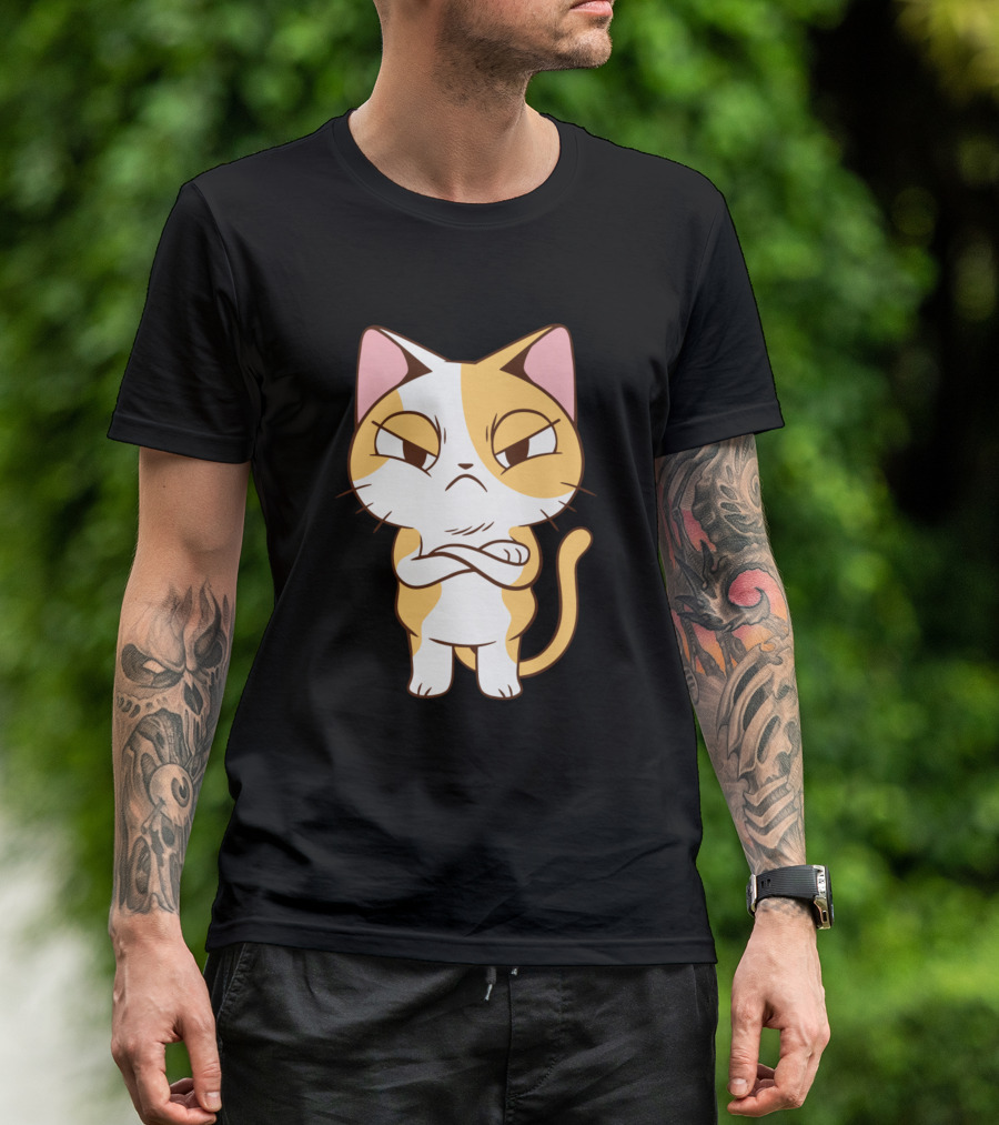 Angry Kitten Crossed Arms Cartoon T-Shirt