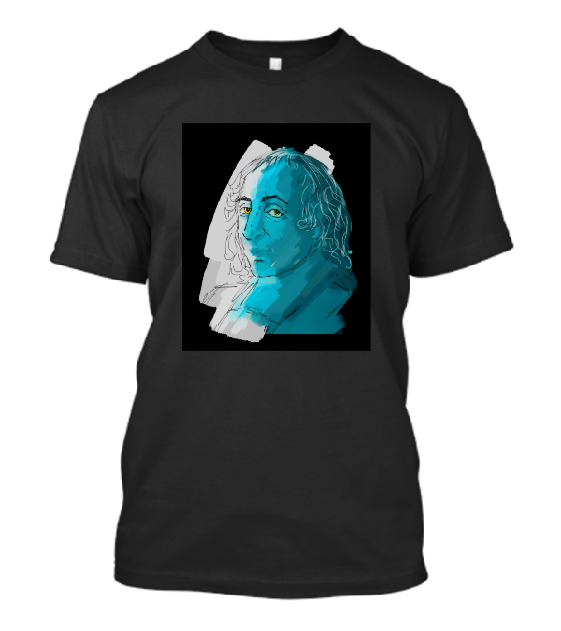 Blaise Pascal Stylized Portrait Blue And Sketch T-Shirt