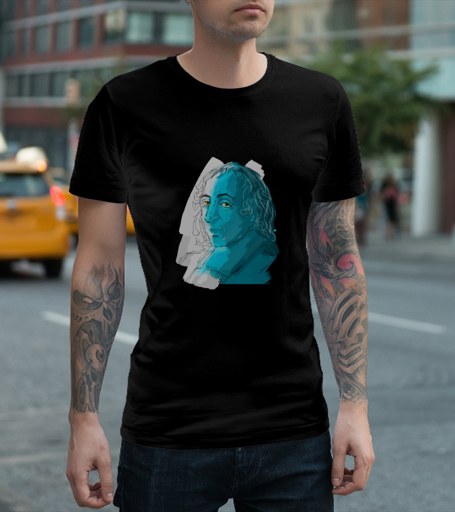 Blaise Pascal Stylized Portrait Blue And Sketch T-Shirt