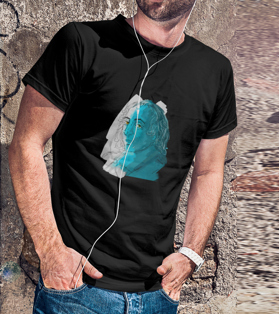Blaise Pascal Stylized Portrait Blue And Sketch T-Shirt