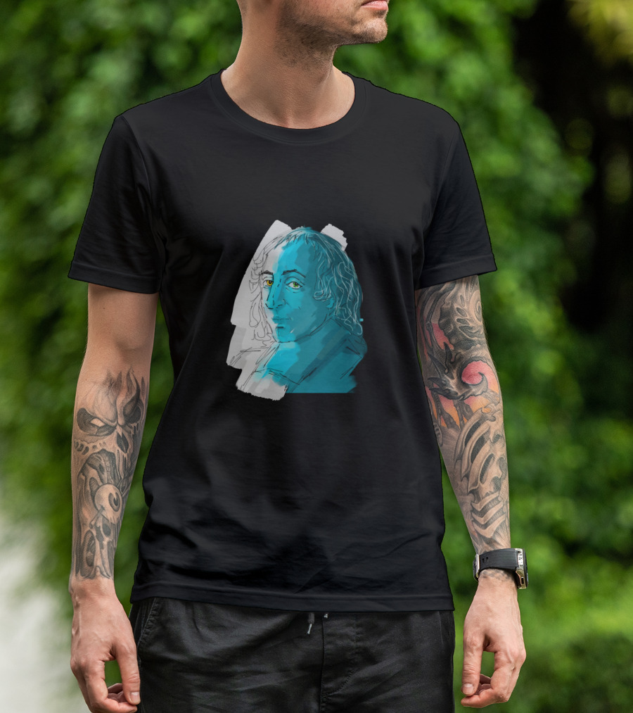 Blaise Pascal Stylized Portrait Blue And Sketch T-Shirt