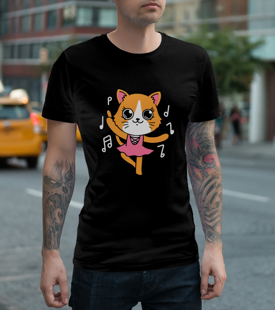 Cat Ballet Dancer with Music Notes for Ballet Lover T-Shirt