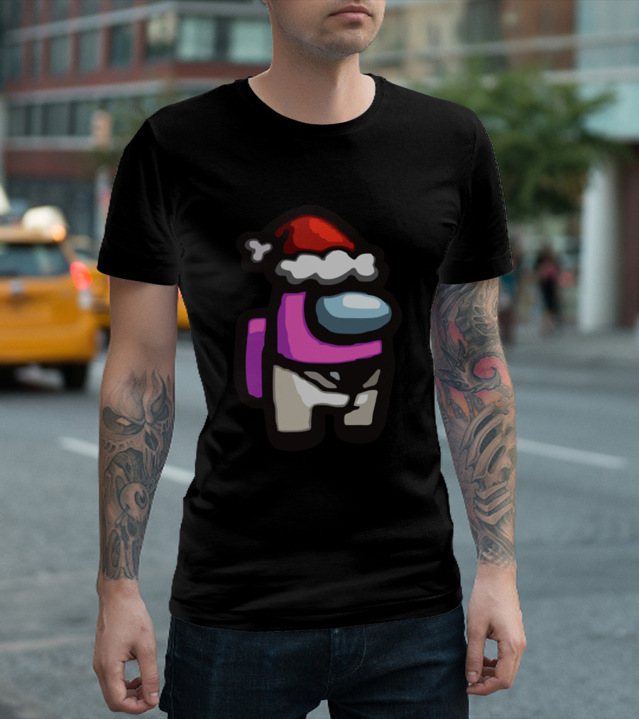 Christmas Santa Hat Pink Among Us Character T-Shirt