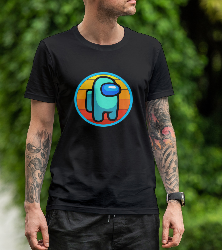 Cyan Among Us Character Sus Vintage Sunset T-Shirt