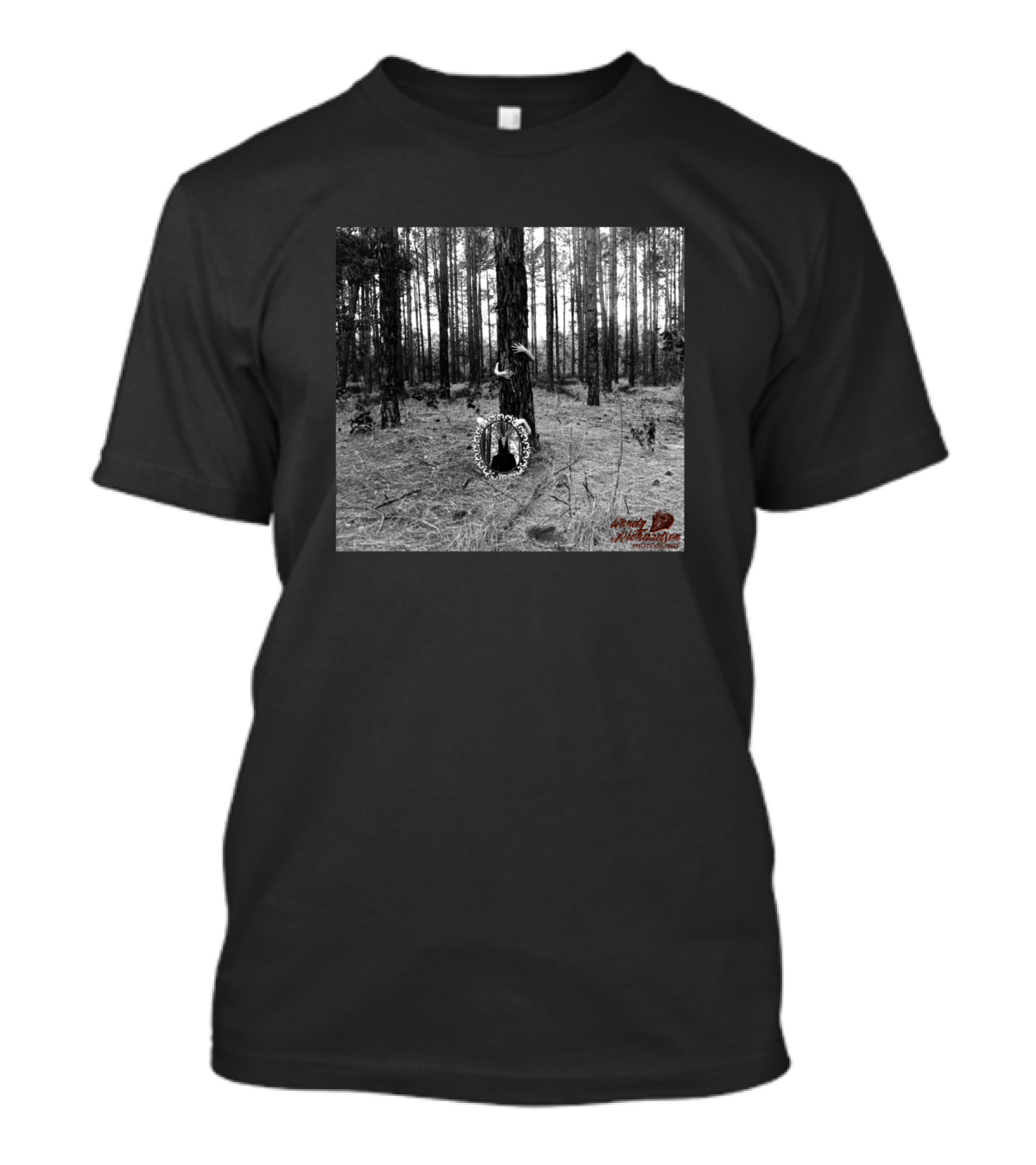 Cryptic Pumpkin Skeleton In Darker Forest Black And White Spooky Setting T-Shirt