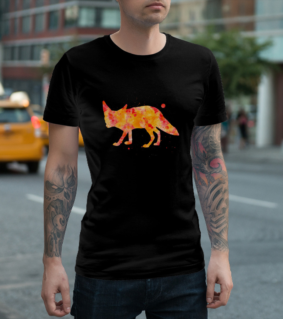 Fennec Fox Watercolor Painting Silhouette in Vibrant Colors T-Shirt