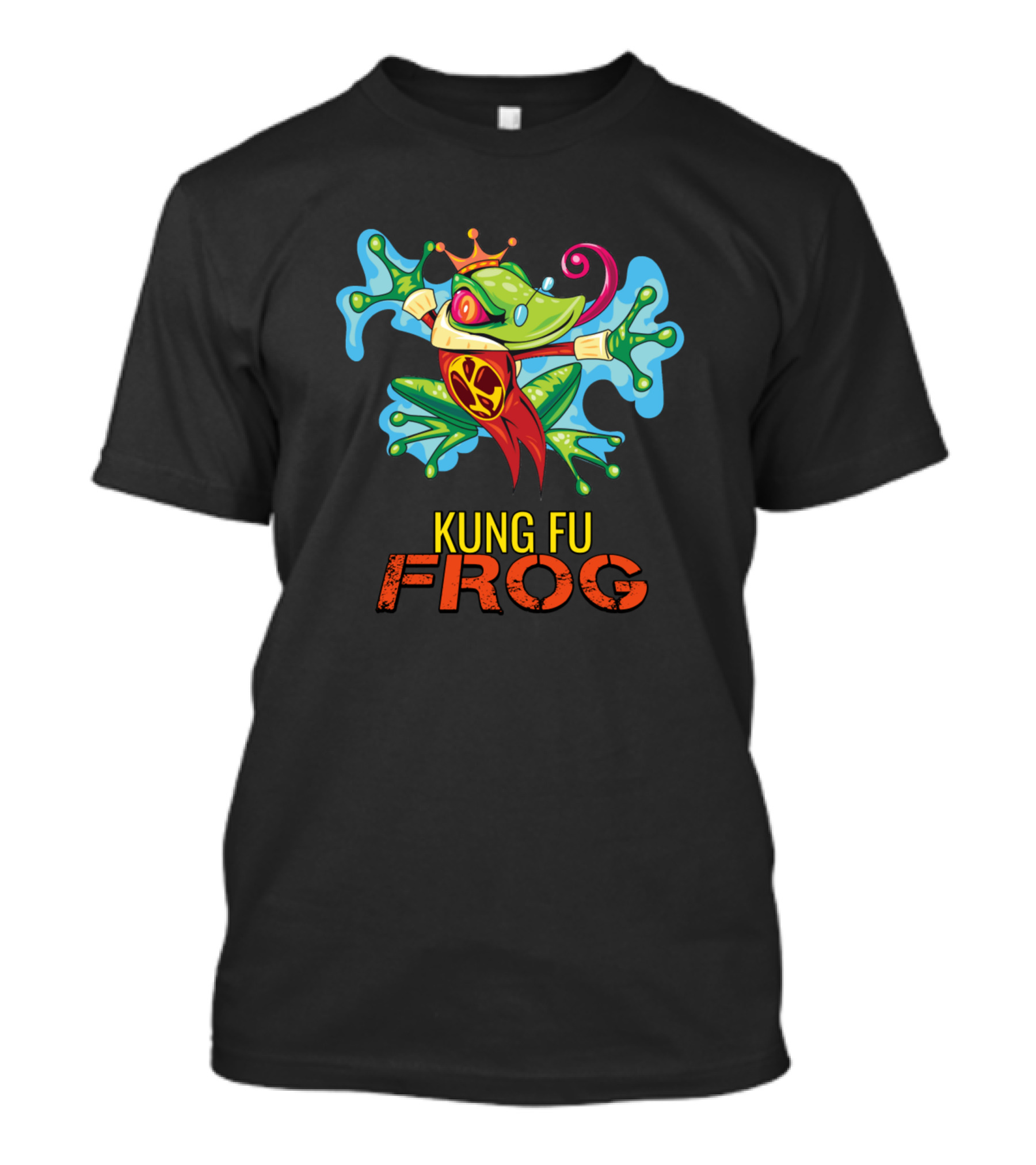 Kung Fu Frog Jumping With Crown And Red Belt T-Shirt
