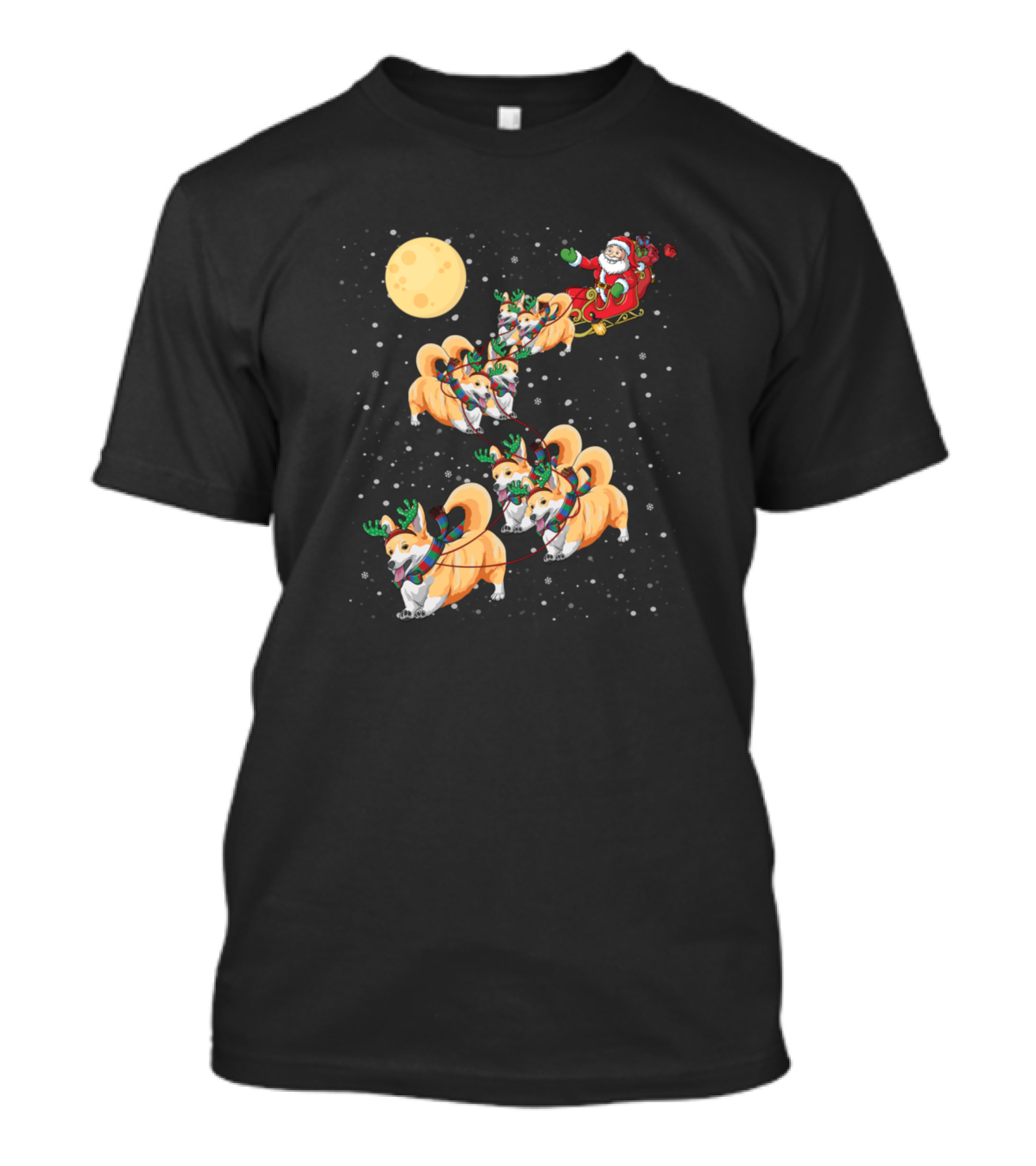 Funny Corgi Christmas Santa Sleigh And Reindeer Dogs T-Shirt