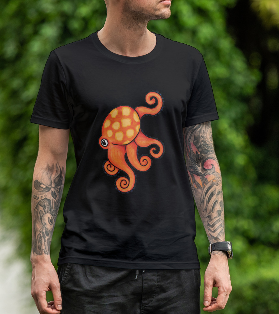 Happy Octopus Cute Cartoon Orange Tentacles T-Shirt