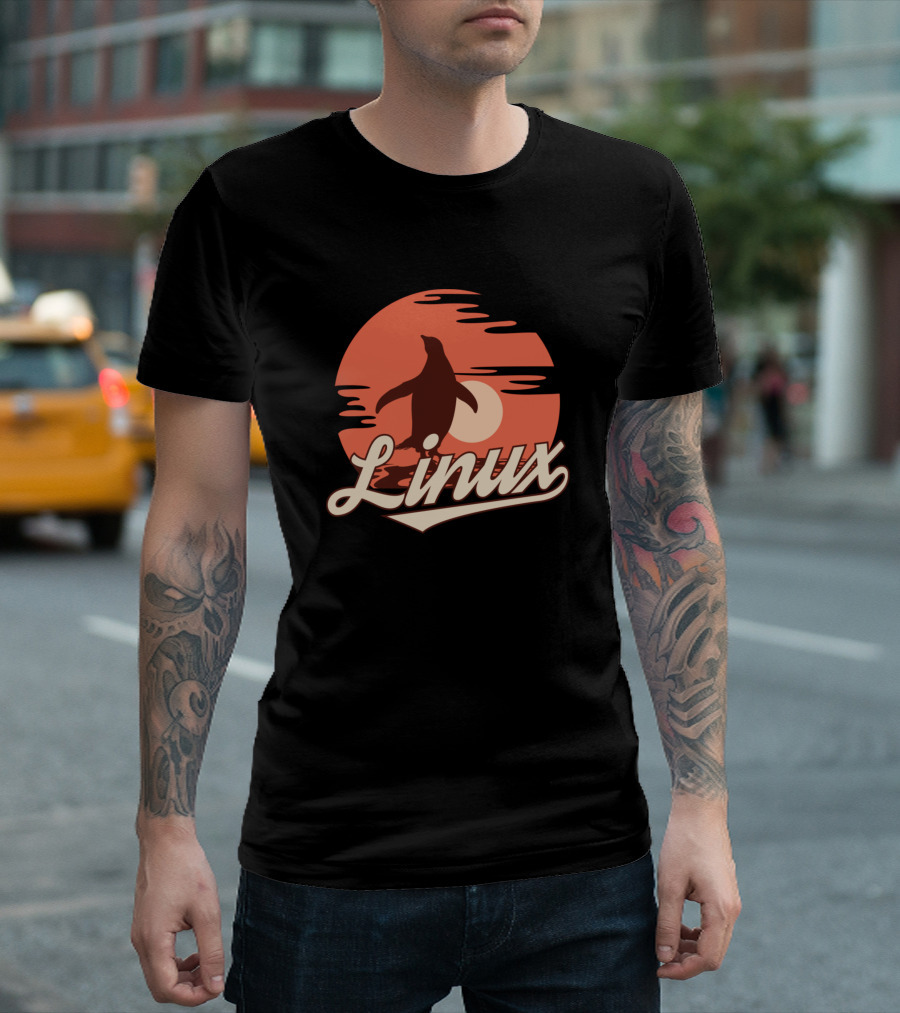 Linux Sunset Penguin Born To Be Root T-Shirt