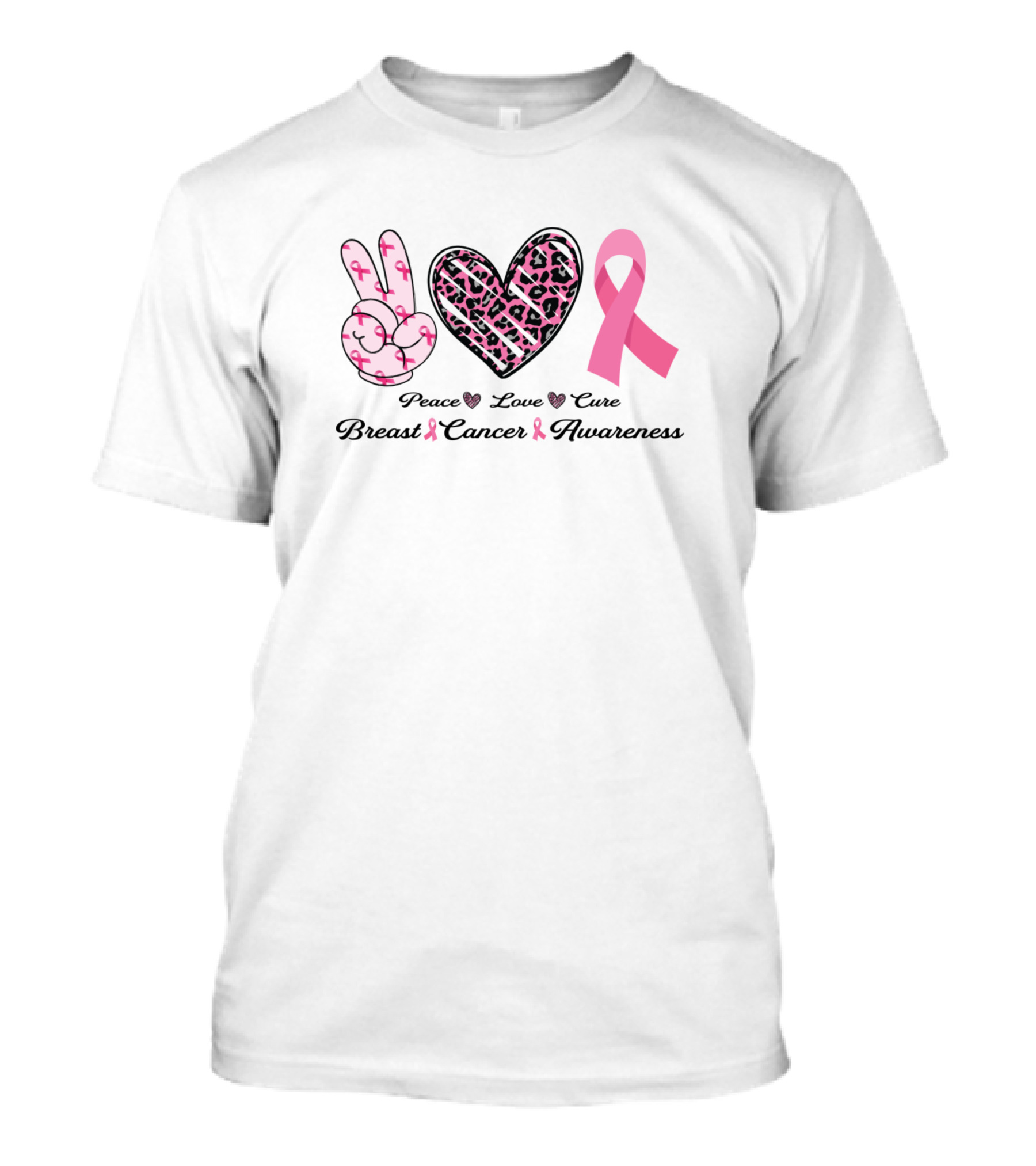 Peace Love Cure Breast Cancer Awareness T-Shirt