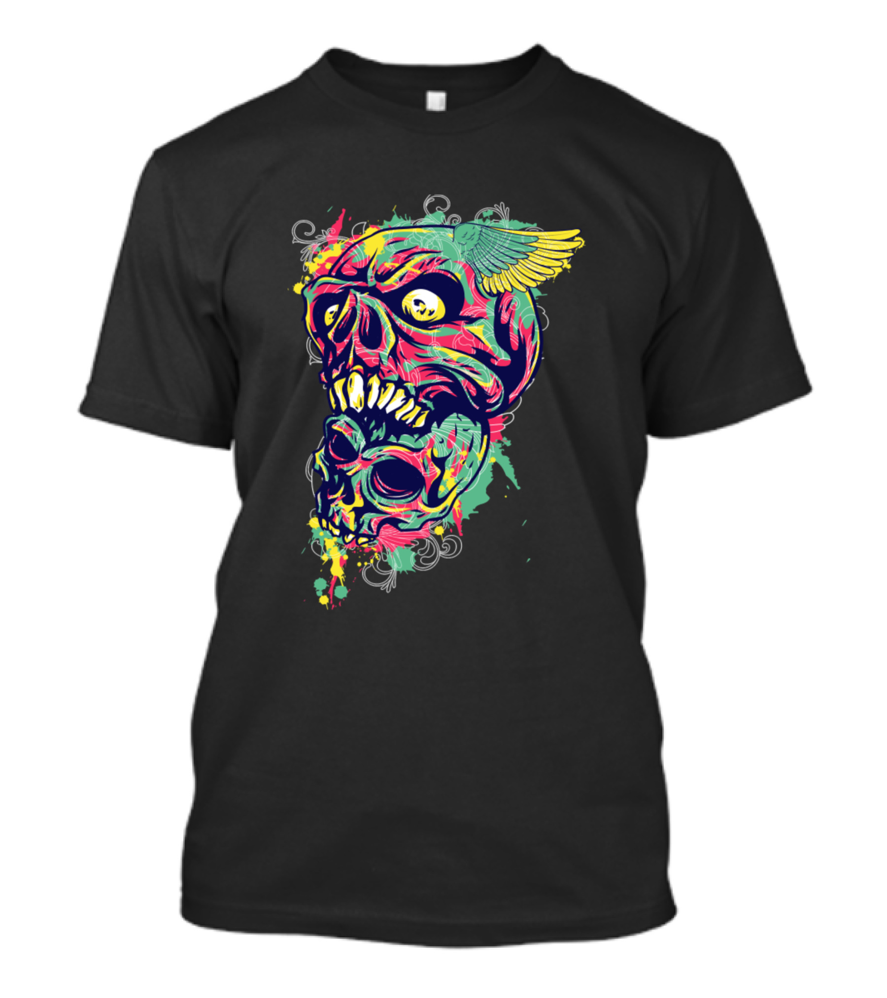 Colorful Skull Dead Psychedelic Winged Skull T-Shirt