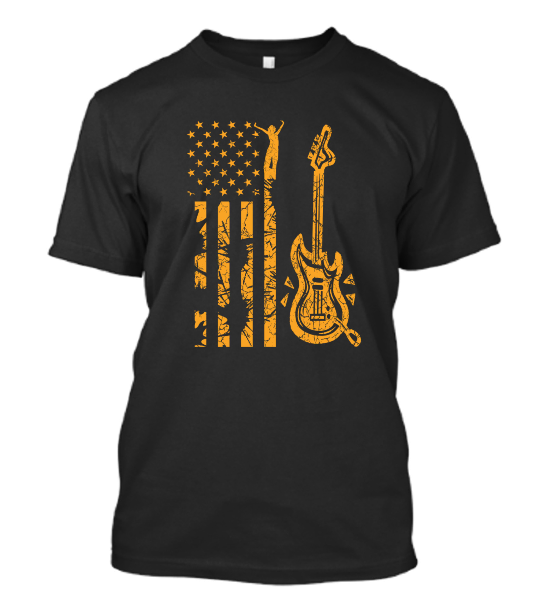 Vintage Old School USA Guitar With American Flag Music T-Shirt